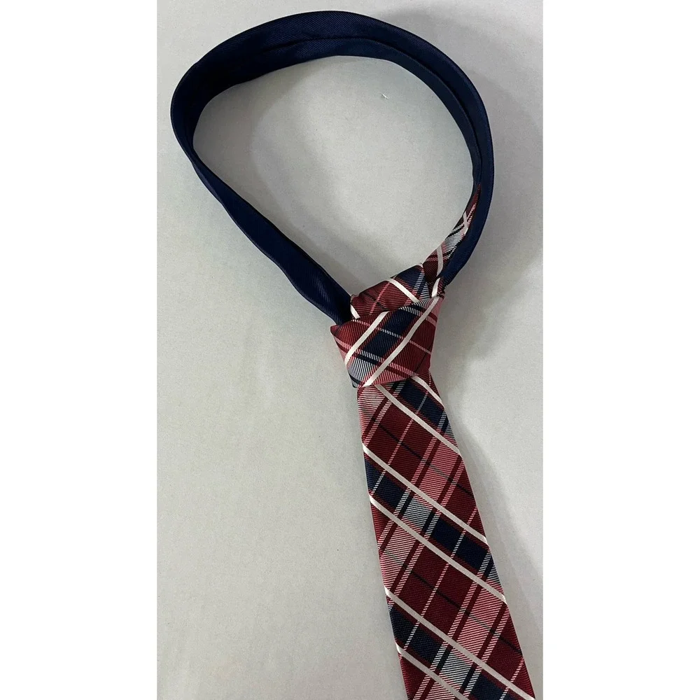 Tommy Hilfiger Men's Necktie‎ Tie Silk Navy Blue Red White Light Blue Stripe